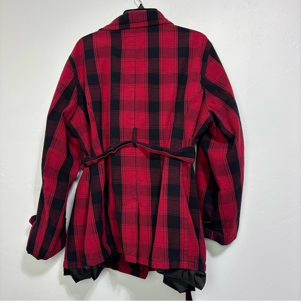 Cato Woman Red Black Buffalo Check Women's Coat Button Belt Plus 26/28W - Picture 4 of 8